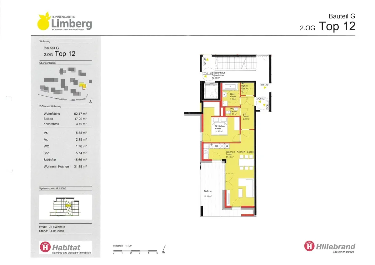 Grundriss Zuhause auf der Sonnenseite – 2-Zimmer-Wohnung mit Bergblick