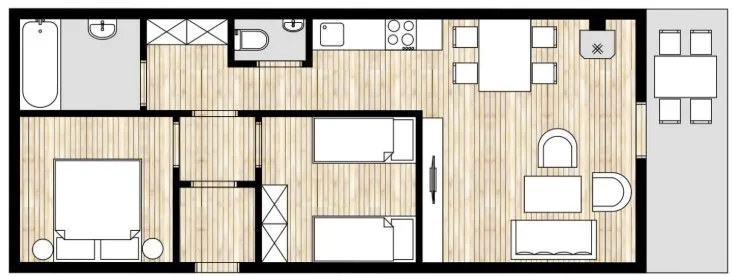 Grundriss Ski-in / Cash-out: 3-Zimmer-Buy-to-Let Appartement zwischen Saalbach & Zell am See