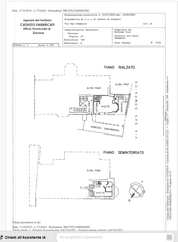 Grundriss Wohnung mit Parkplatz in Alassio
