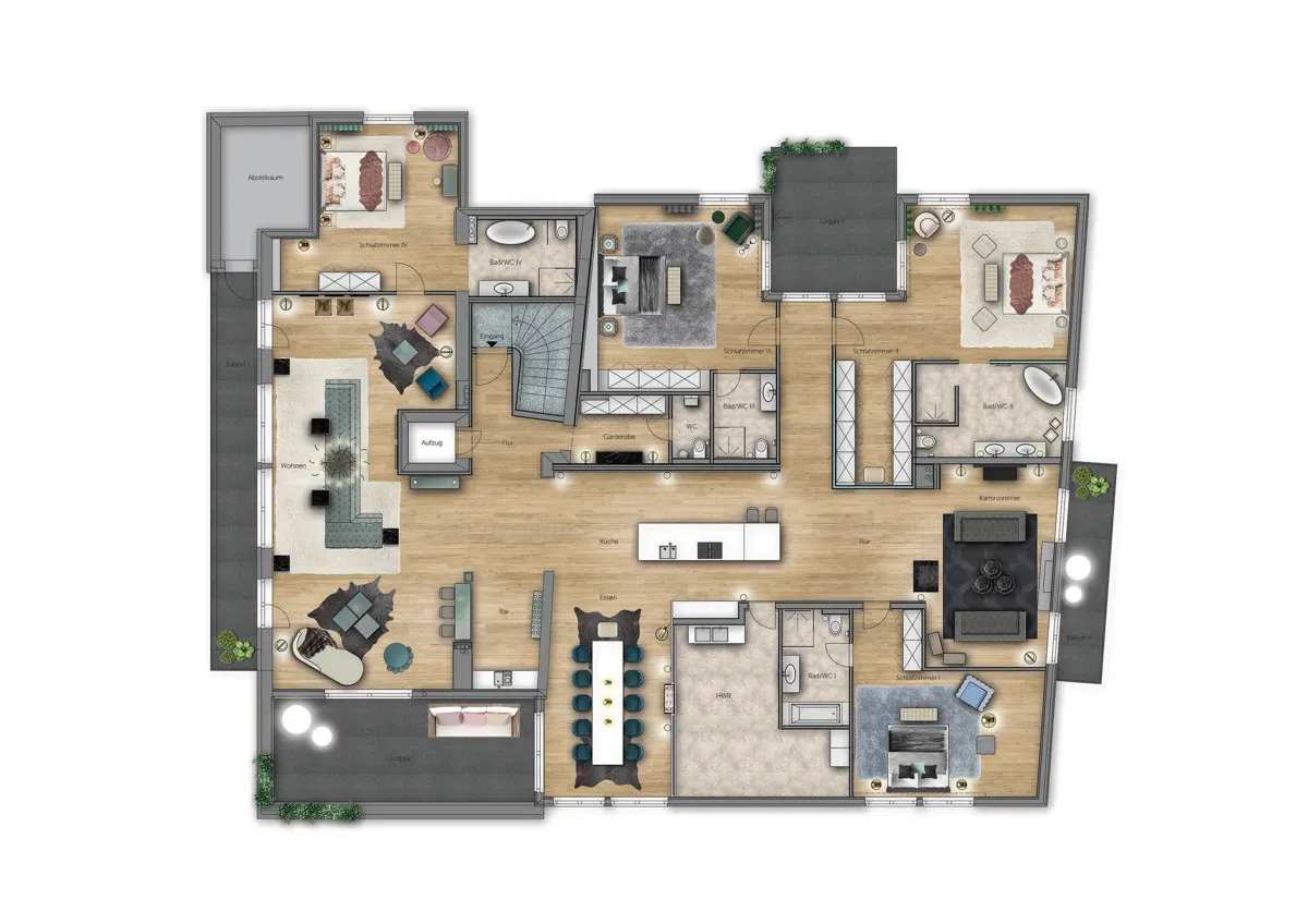 Grundriss Offen leben, großzügig wohnen – 400 m² Penthouse-Feeling in den Alpen
