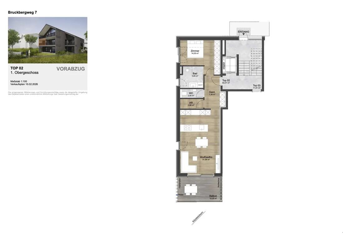 Grundriss TOP 2 Geschoßwohnung 1. Obergeschoß