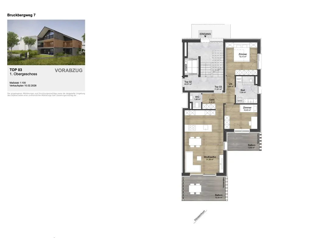 Grundriss TOP 3 Geschoßwohnung 1. Obergeschoß
