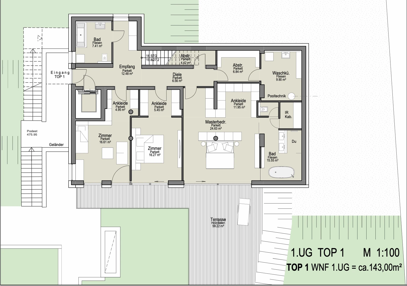 Grundriss Top 1, Gartenmaisonette, oberes Geschoss