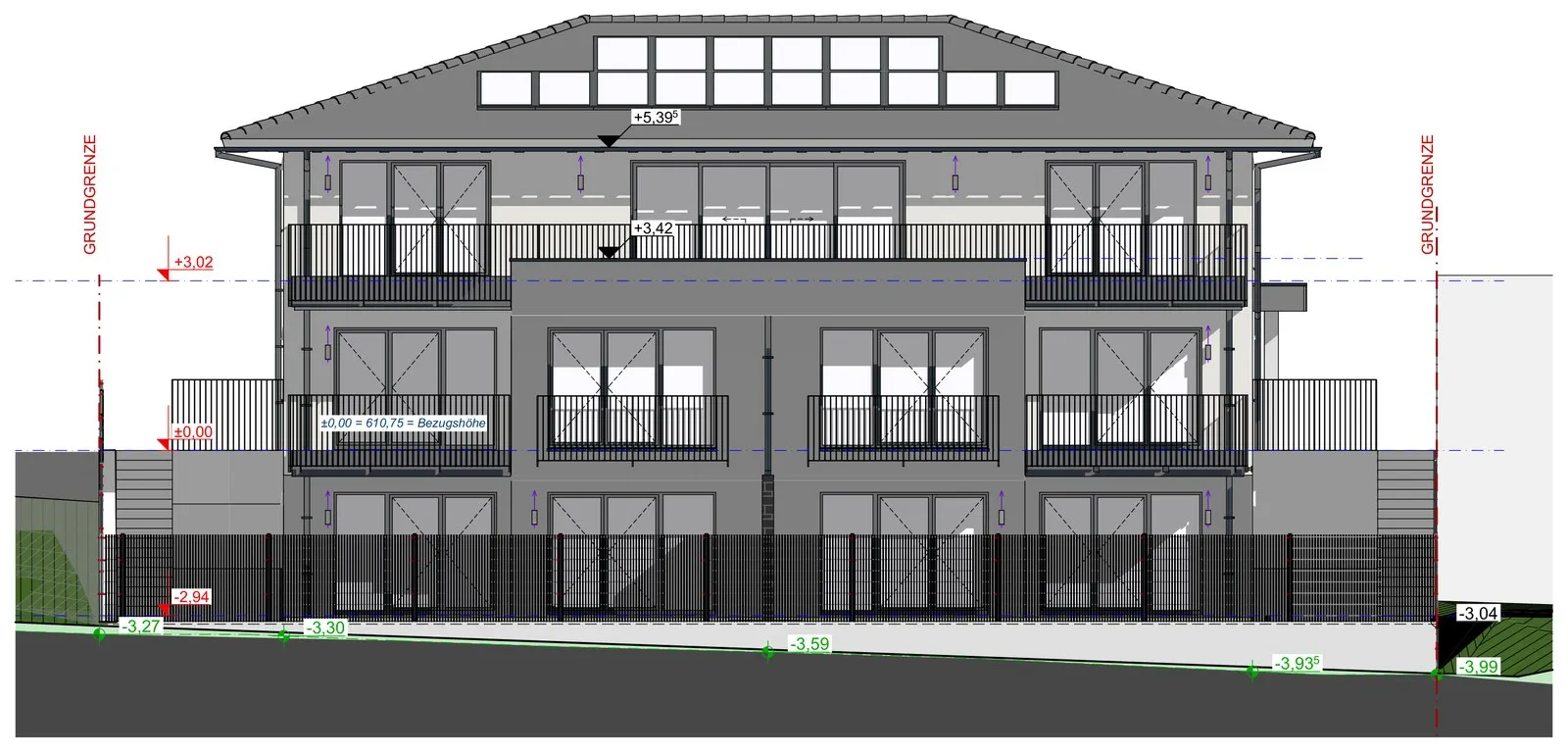 Exlberg 9, Ansicht der Wohnanlage mit den drei Residenzen
