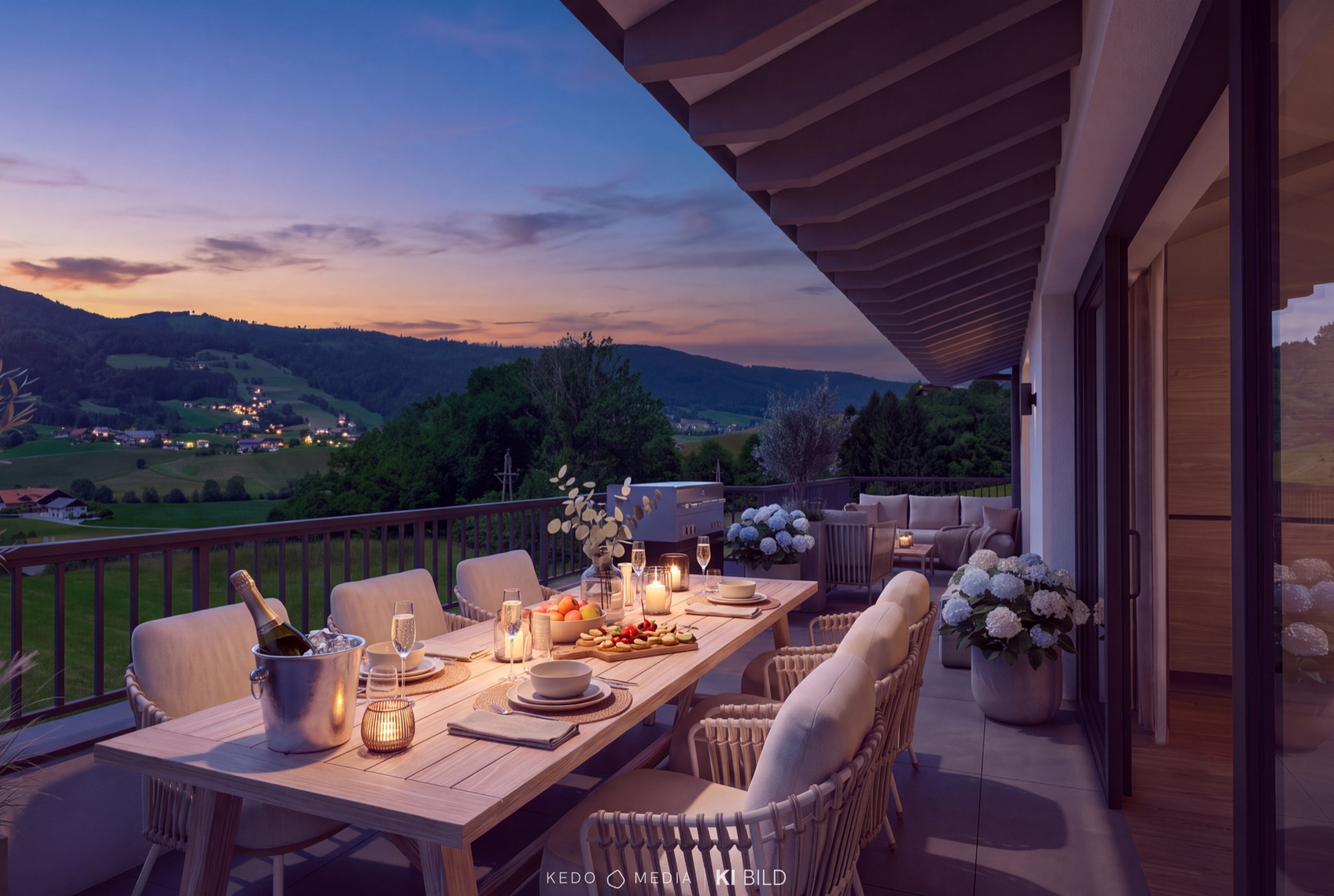 Exlberg 9, Außenvisualisierung in der Abendstimmung