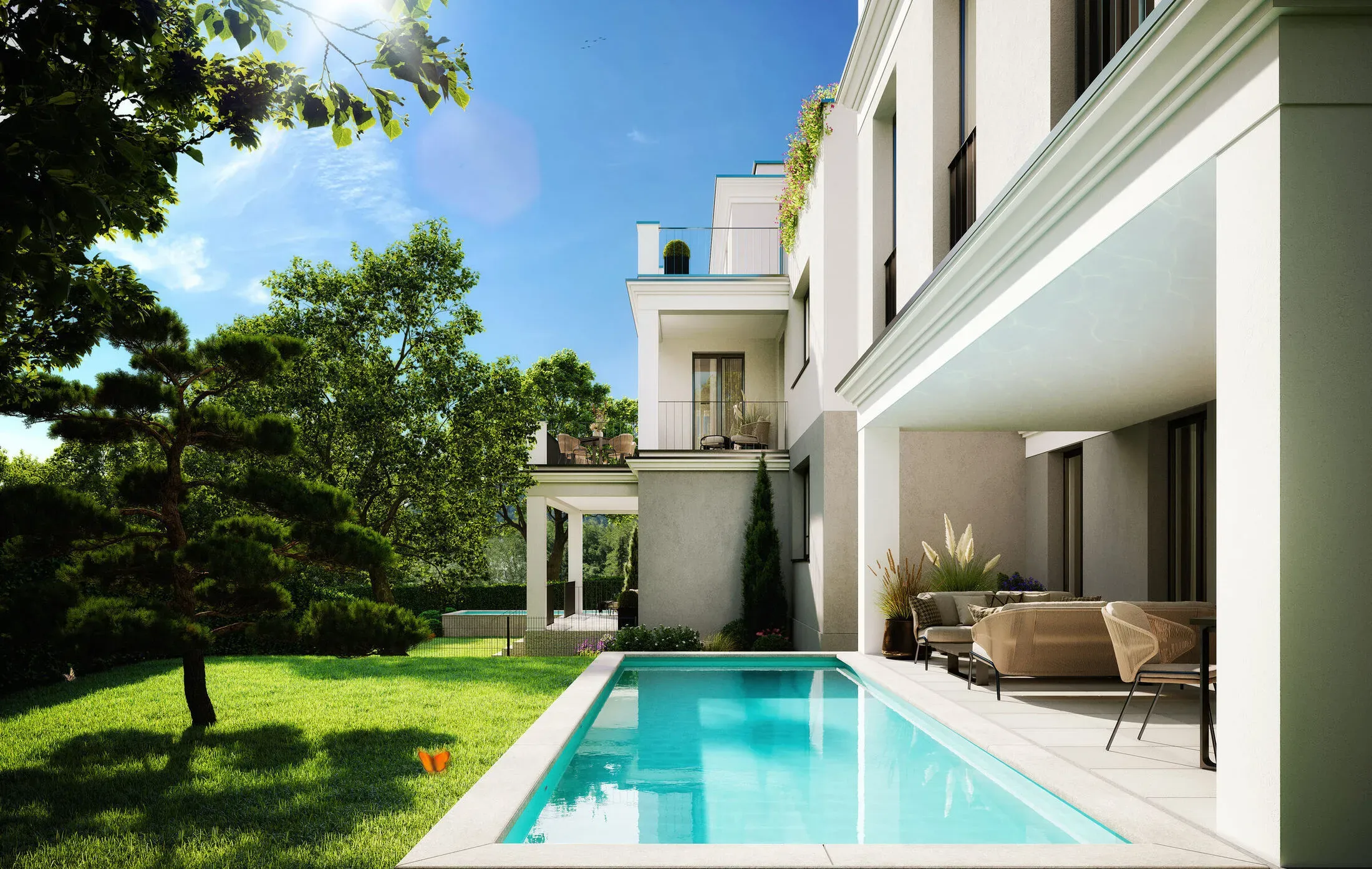Privater Pool und Terrasse im sichtgeschützten Garten der PALLADIO-Villa