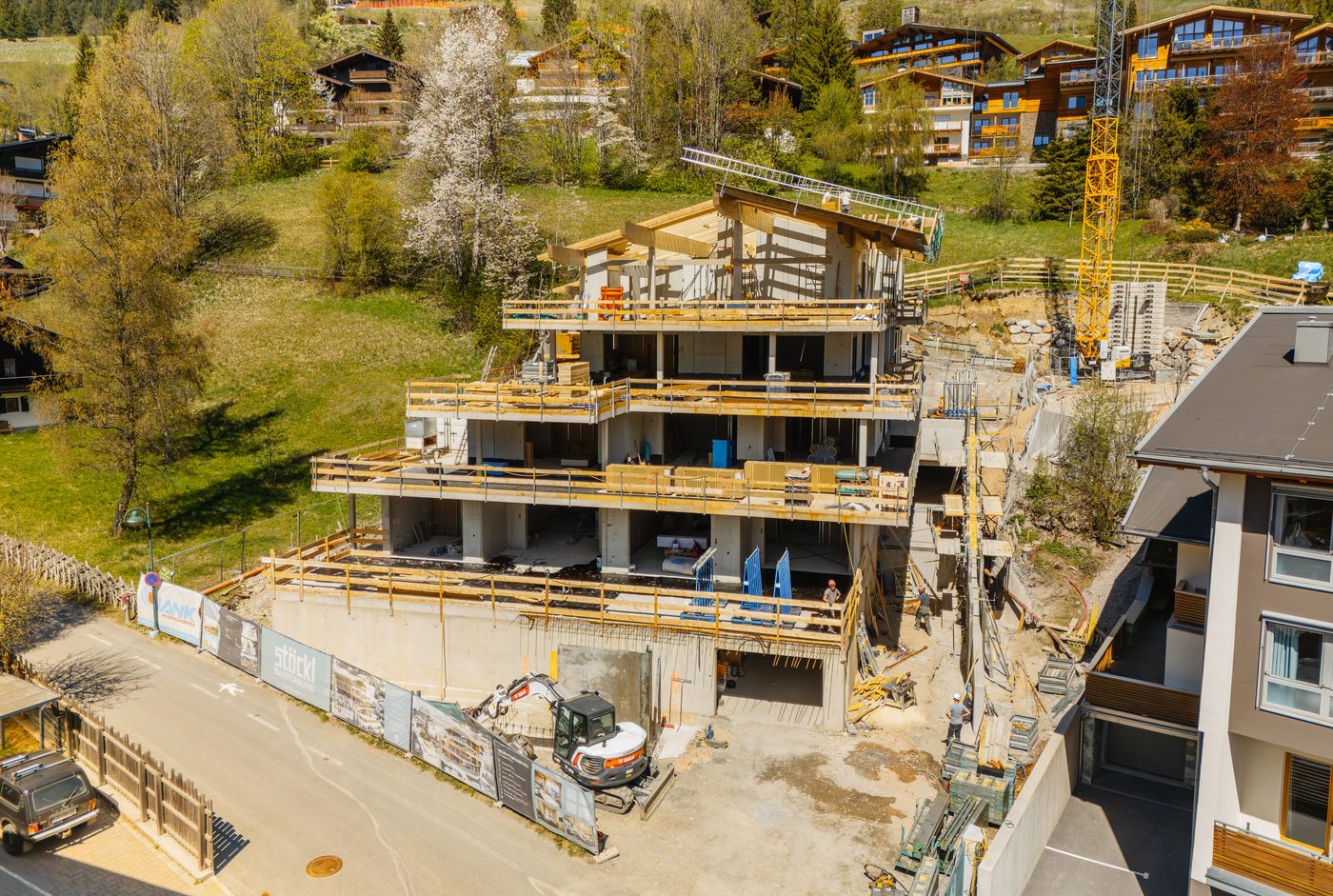 Baufortschritt Saalbach, Drohnenaufnahme Mai 2026