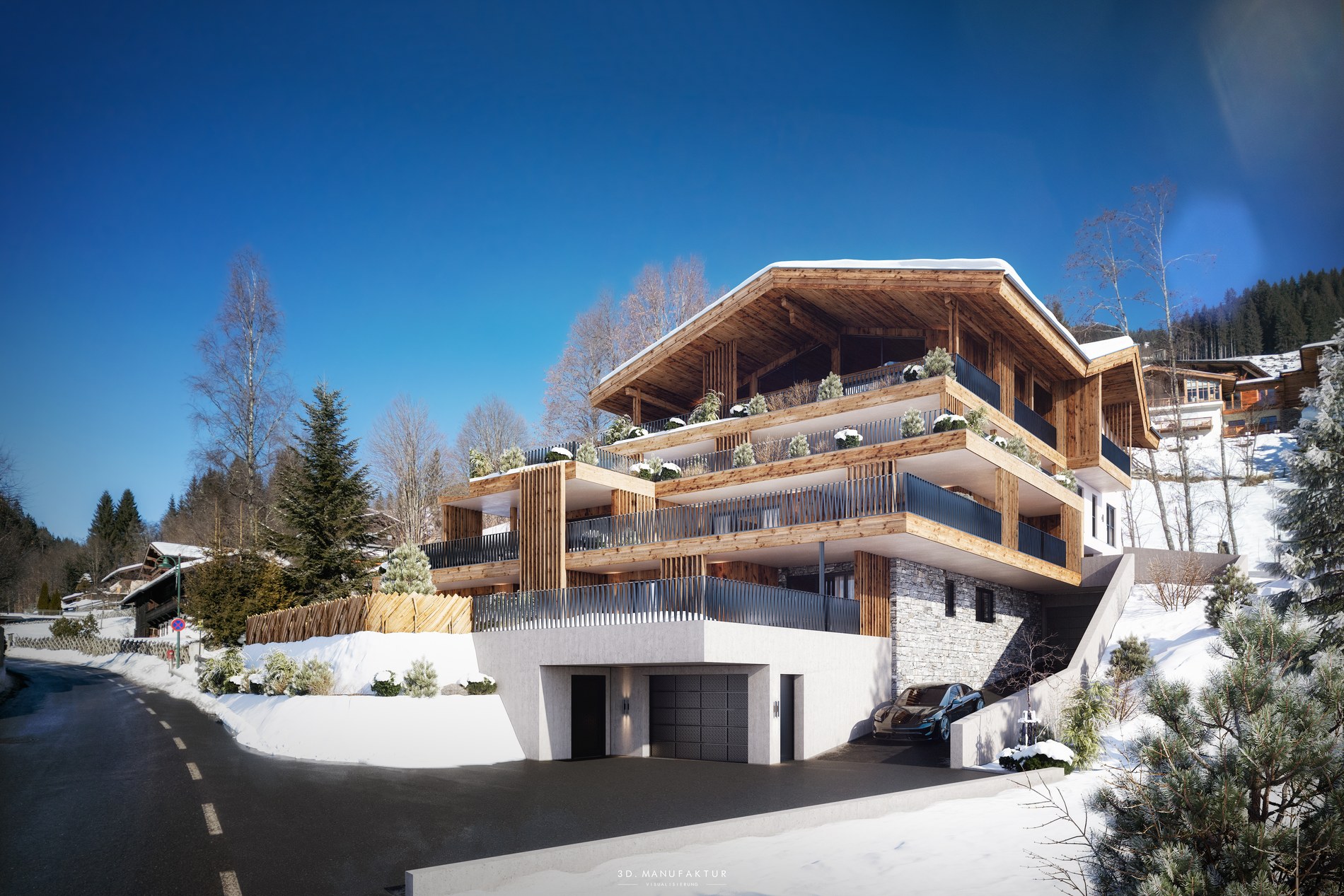 Ski & Panorama Living im Winter mit verschneiter Bergkulisse